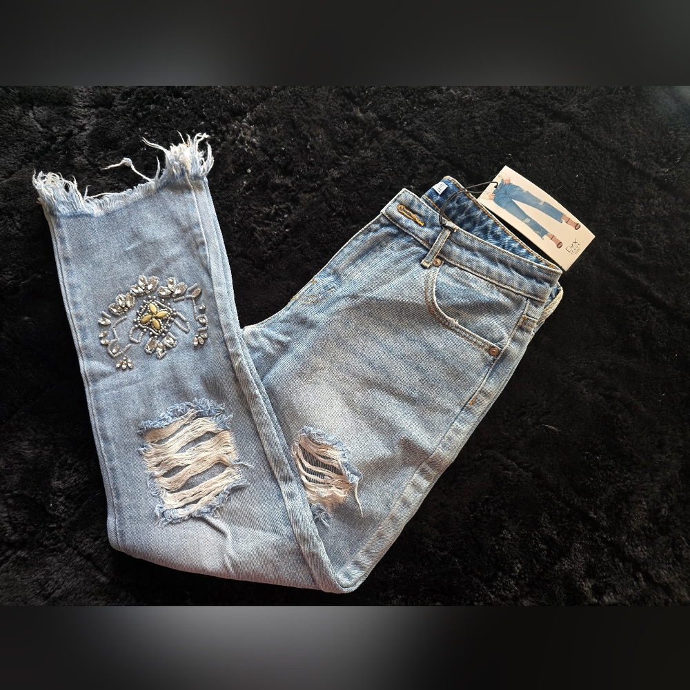 Dex Light Blue Embroidered Skinny Jeans